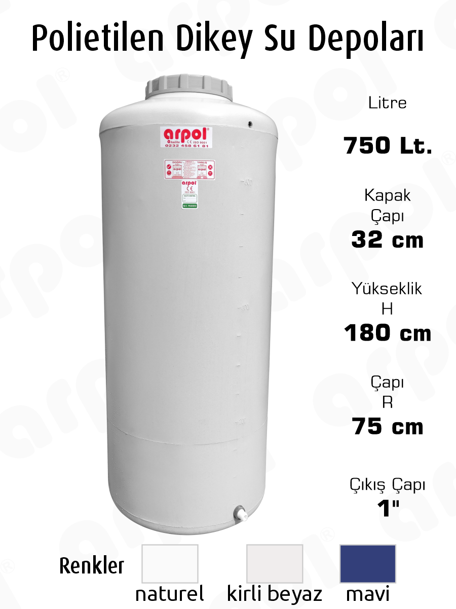 polietilen dikey su depolar� 750 lt